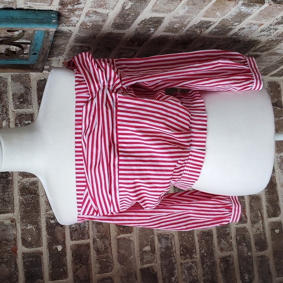 Zara Basic Red and White Striped Off Shoulder Top - Picture 3 of 4
